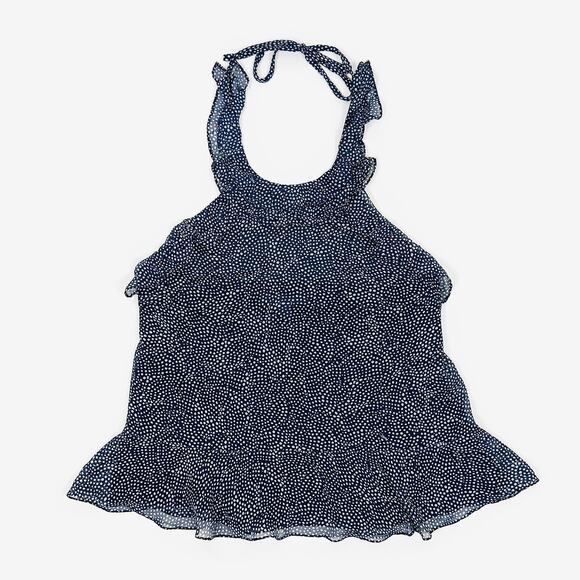 Diane Von Furstenberg Blithe Ruffle Tank Small Navy Blue Silk Halter Top  Summer - Picture 1 of 6